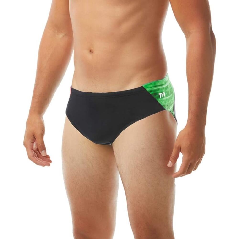 NWT TYR Men's Castaway Racer Swim Brief Green (sz 34)